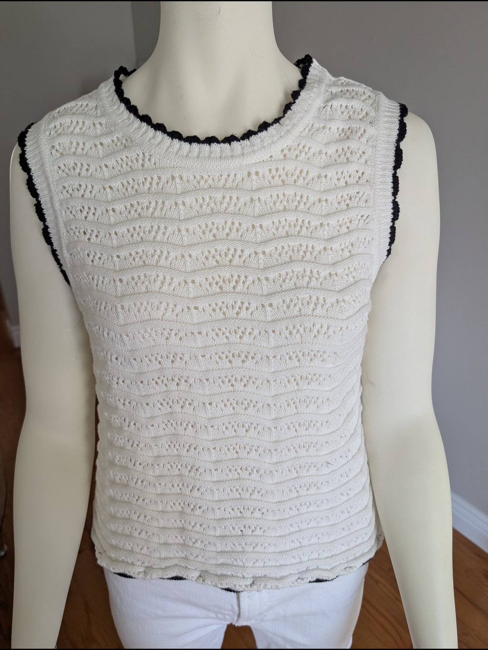 Brave Soul White Knit Tank with Black Trim